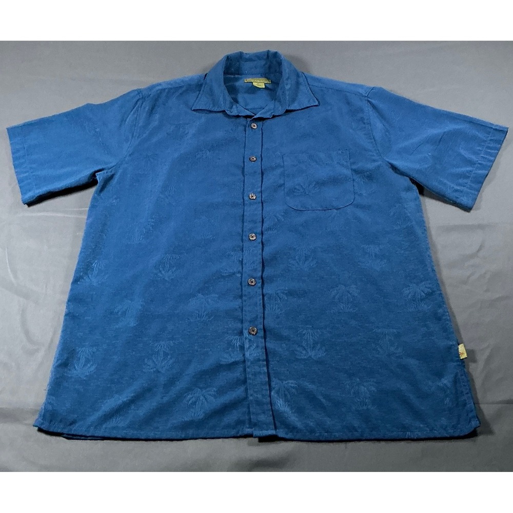 Cabana by CJ Mens XL Blue Jacquard Palm Tree Short Sleeve Button Up Shirt